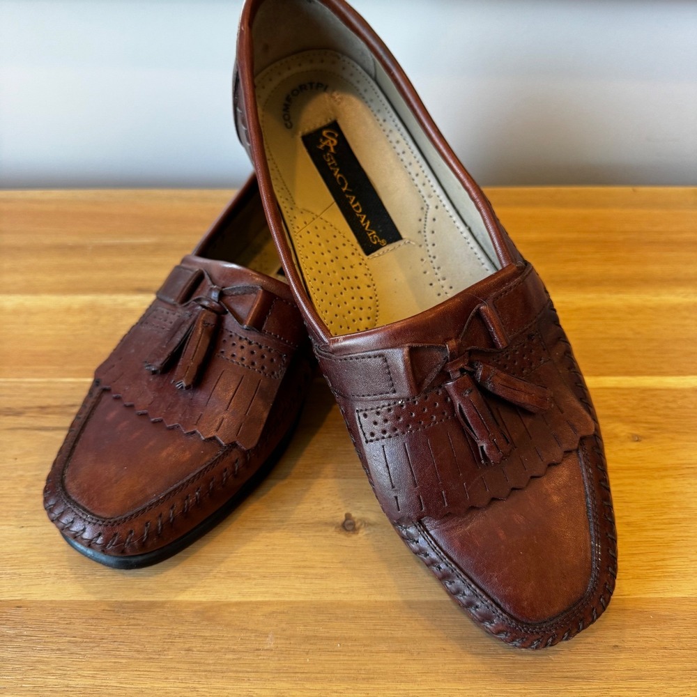 Stacy Adams Men 10 M Brown Leather Kiltie Tassel Loafer 25985 Comfort Plus - Picture 2 of 16